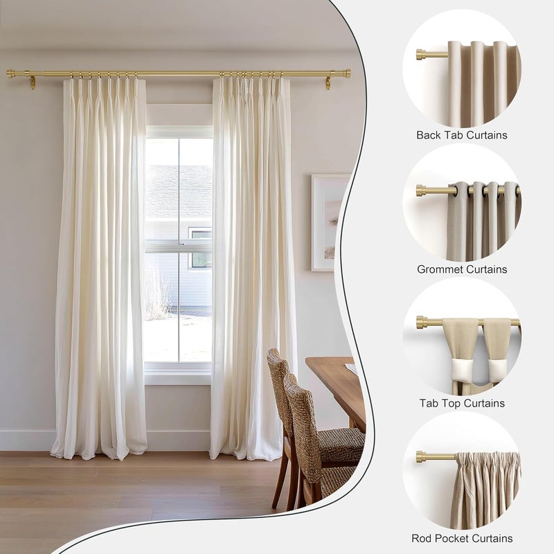 PORTRES Modern Gold Curtain Rods set of 2 for Windows 48 to 84 Inches Adjustable Length 1" Diameter Heavy Duty Curtain Rod with Farmhouse Decorative Finials for Outdoor Bedroom Kitchen Living Room - Image 3